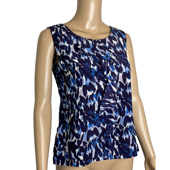 Women's Small Halogen Blue Abstract Print 100% Silk Sleeveless Blouse - Picture 2 of 5